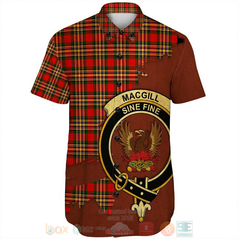 MacGillivray Hunting Ancient Tartan Crest Custom Name Short Sleeve Hawaiian Shirt 1