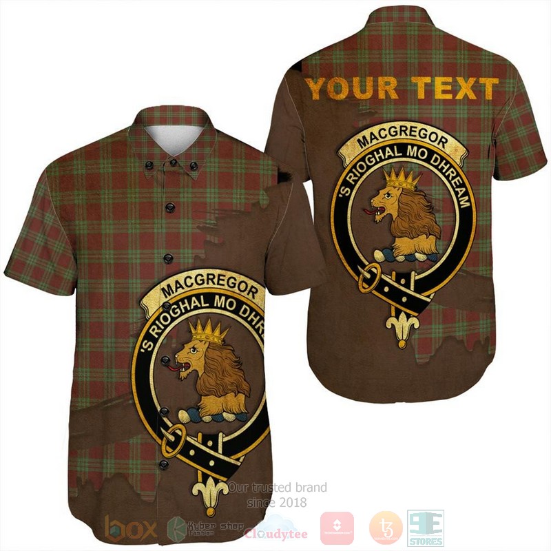 MacGregor Modern Tartan Crest Custom Name Short Sleeve Hawaiian Shirt