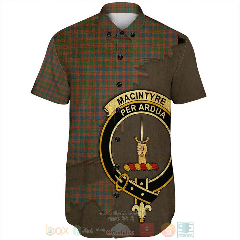 MacIntyre Hunting Ancient Tartan Crest Custom Name Short Sleeve Hawaiian Shirt 1