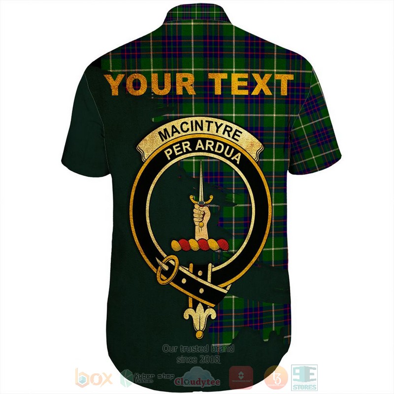 MacIntyre Hunting Weathered Tartan Crest Custom Name Short Sleeve Hawaiian Shirt 1 2