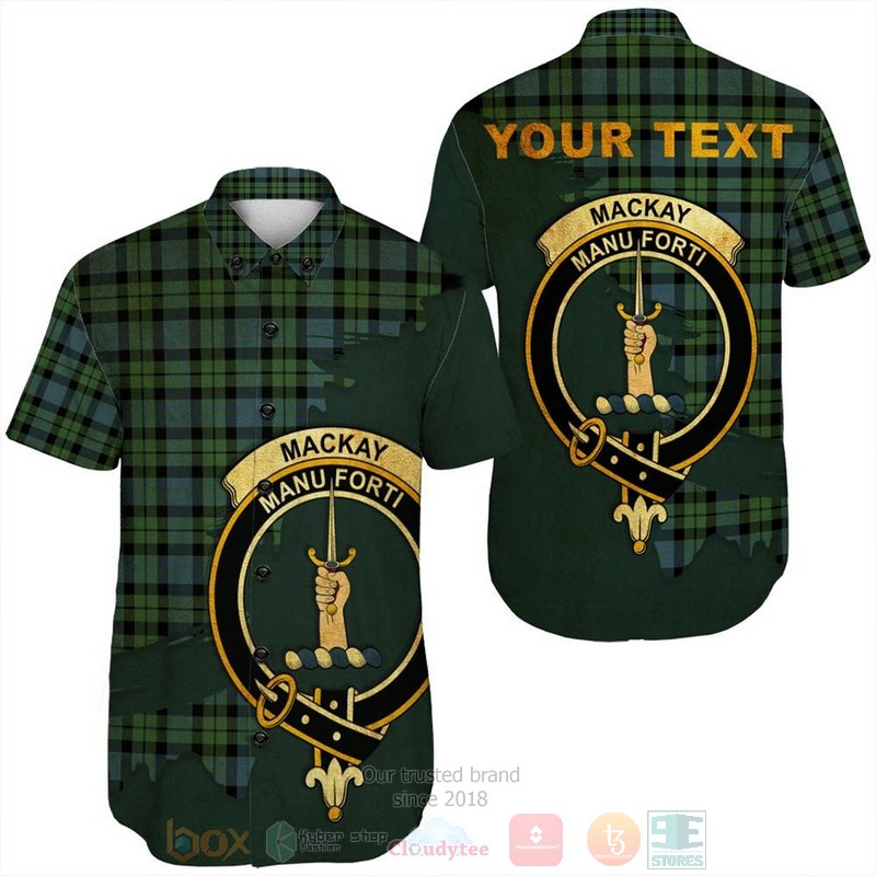 BEST MacKay Blue Tartan Crest Personalized Aloha Shirt 7 MacKay Blue Tartan Crest Custom Name Short Sleeve Hawaiian Shirt