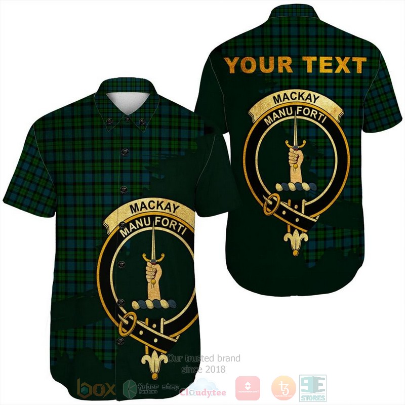 MacKay Weathered Tartan Crest Custom Name Short Sleeve Hawaiian Shirt