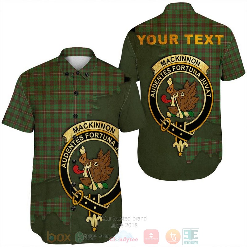 BEST MacKinnon Hunting Modern Tartan Crest Personalized Aloha Shirt 7 MacKinnon Hunting Modern Tartan Crest Custom Name Short Sleeve Hawaiian Shirt