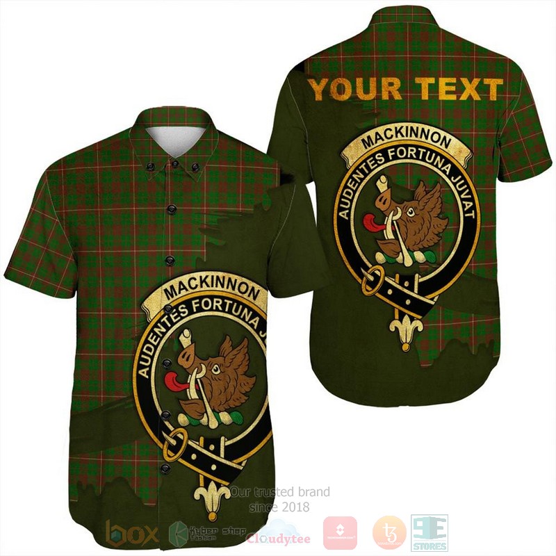 MacKinnon Modern Tartan Crest Custom Name Short Sleeve Hawaiian Shirt