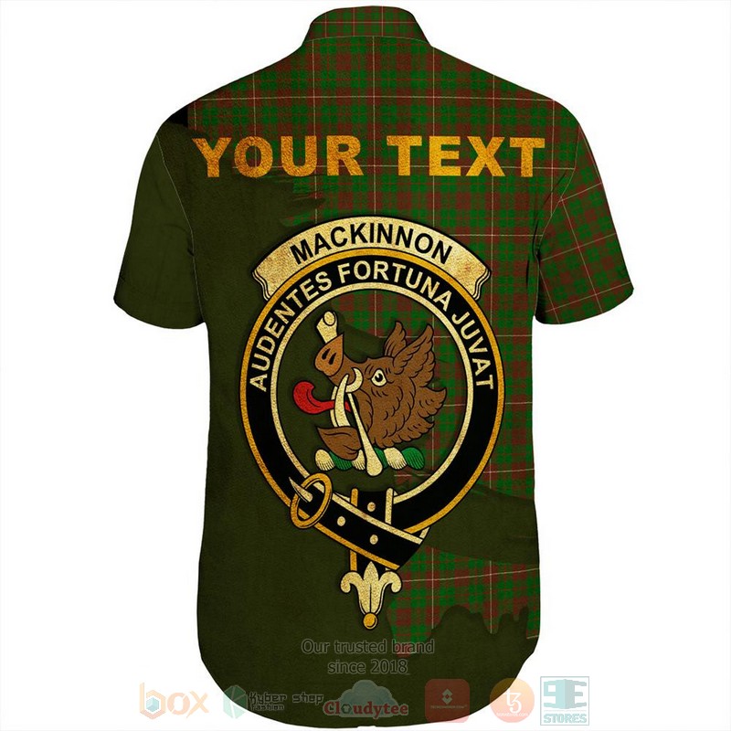 MacKinnon Modern Tartan Crest Custom Name Short Sleeve Hawaiian Shirt 1 2