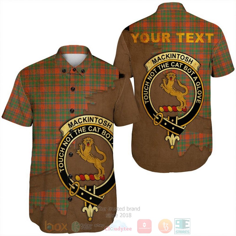 MacKintosh Hunting Ancient Tartan Crest Custom Name Short Sleeve Hawaiian Shirt