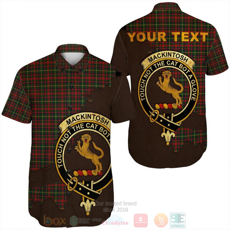 MacKintosh Hunting Weathered Tartan Crest Custom Name Short Sleeve Hawaiian Shirt