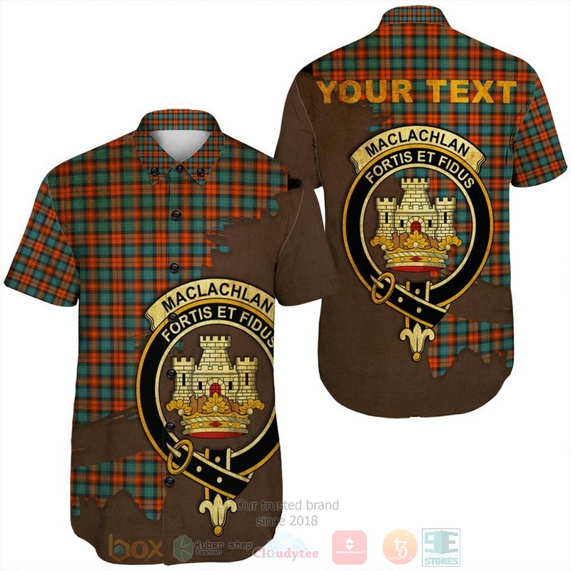 MacLachlan Hunting Modern Tartan Crest Custom Name Short Sleeve Hawaiian Shirt