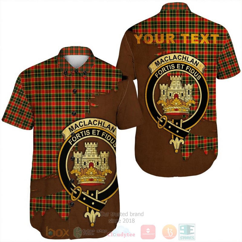 MacLachlan Modern Tartan Crest Custom Name Short Sleeve Hawaiian Shirt