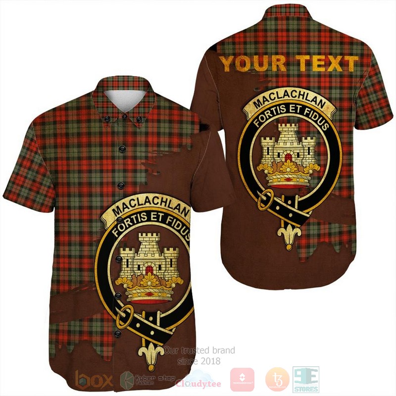 BEST MacLaine of Loch Buie Hunting Ancient Tartan Crest Personalized Aloha Shirt 1 MacLaine of Loch Buie Hunting Ancient Tartan Crest Custom Name Short Sleeve Hawaiian Shirt