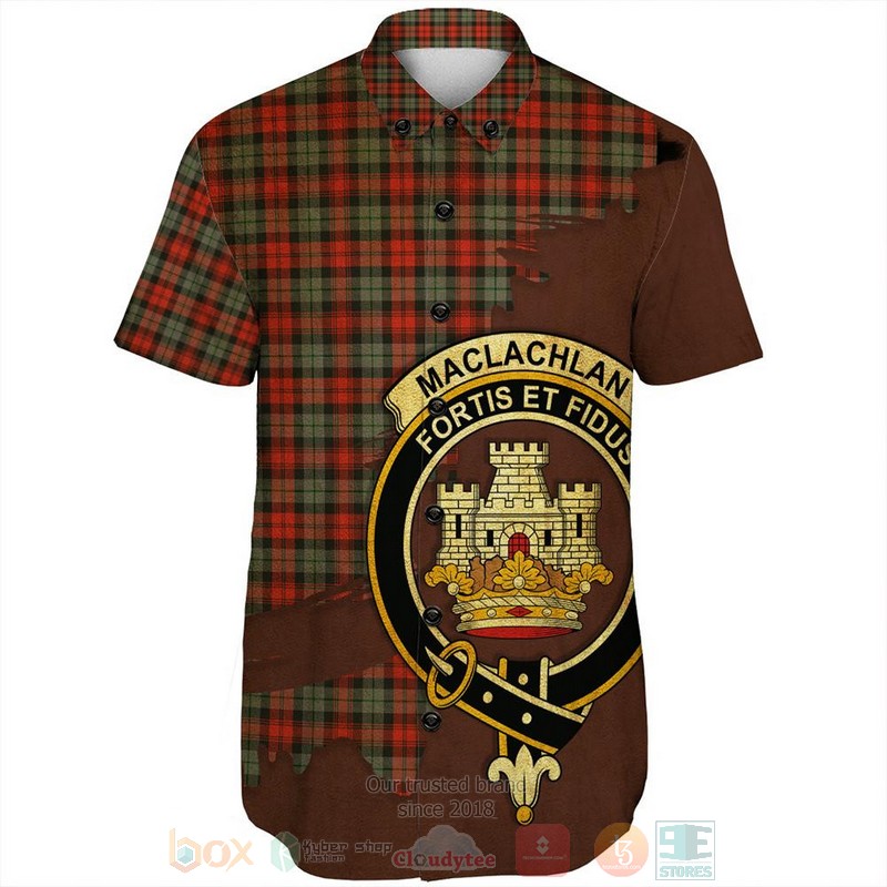 BEST MacLaine of Loch Buie Hunting Ancient Tartan Crest Personalized Aloha Shirt 2 MacLaine of Loch Buie Hunting Ancient Tartan Crest Custom Name Short Sleeve Hawaiian Shirt 1