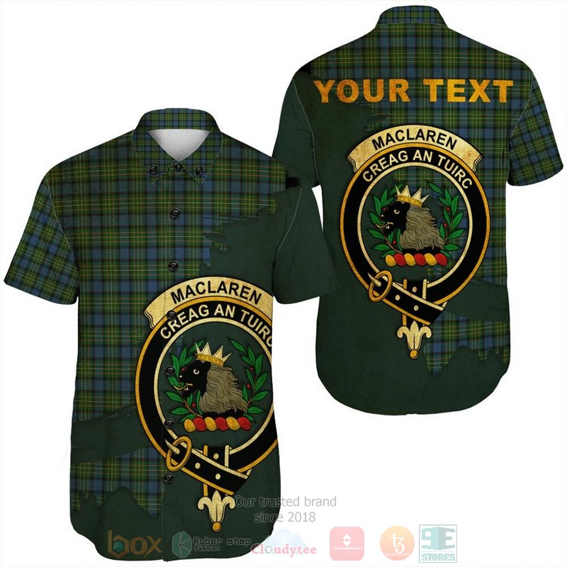 MacLaren Modern Tartan Crest Custom Name Short Sleeve Hawaiian Shirt