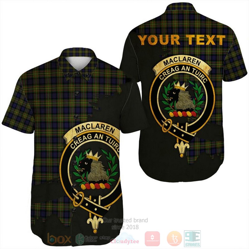 MacLaren Weathered Tartan Crest Custom Name Short Sleeve Hawaiian Shirt