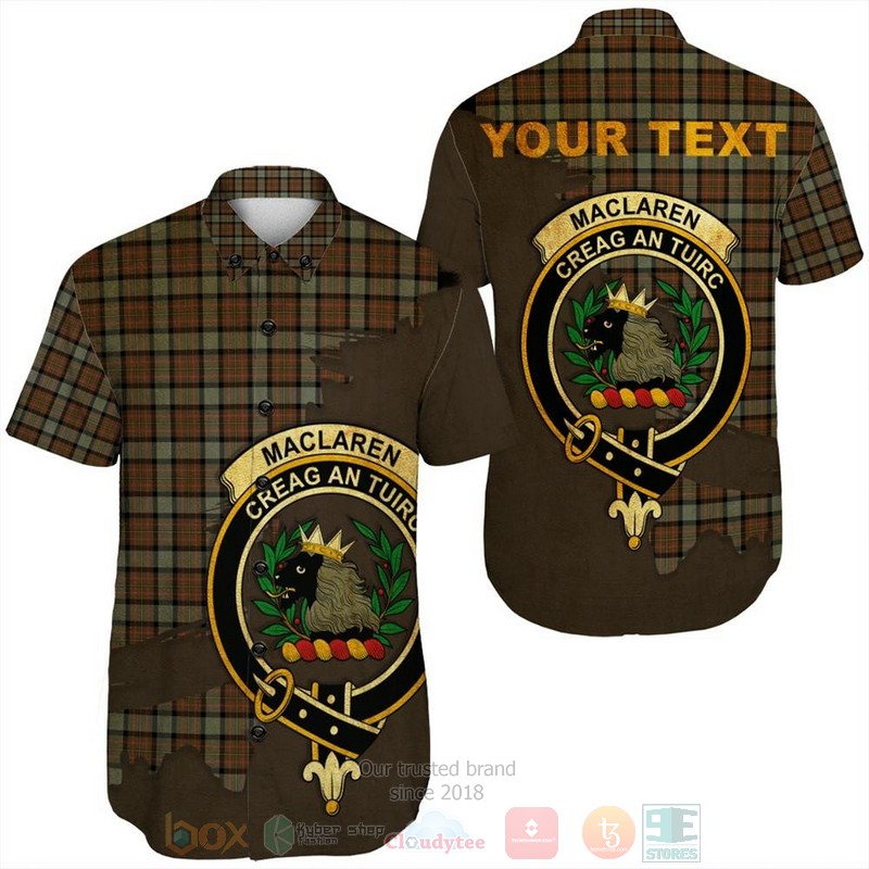 MacLean Hunting Ancient Tartan Crest Custom Name Short Sleeve Hawaiian Shirt