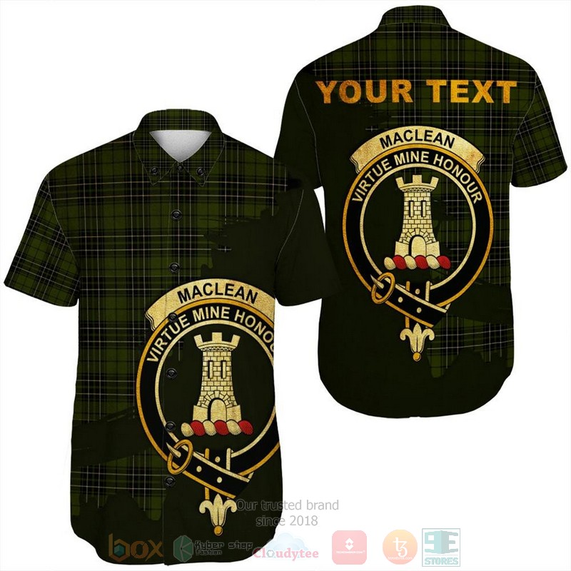 MacLean Hunting Tartan Crest Custom Name Short Sleeve Hawaiian Shirt
