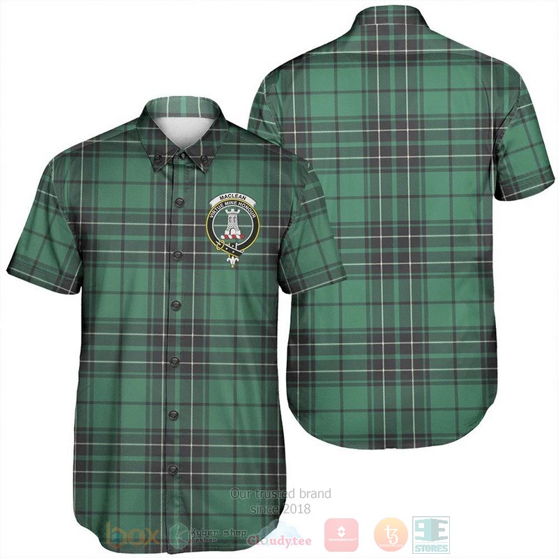 MacLean Hunting Tartan Crest Short Sleeve Hawaiian Shirt