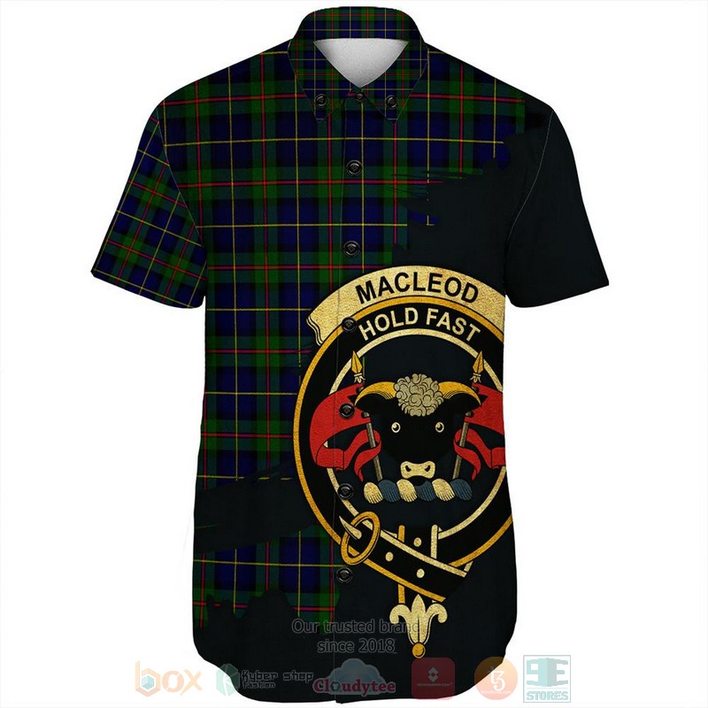 MacLeod of Harris Weathered Tartan Crest Custom Name Short Sleeve Hawaiian Shirt 1