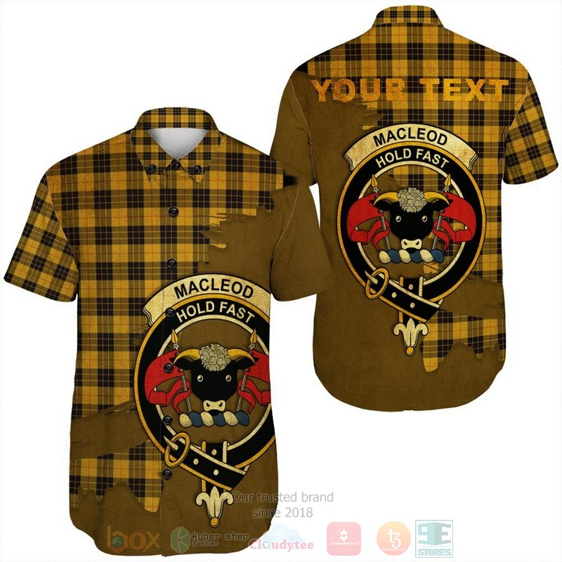 MacLeod of Lewis Modern Tartan Crest Custom Name Short Sleeve Hawaiian Shirt