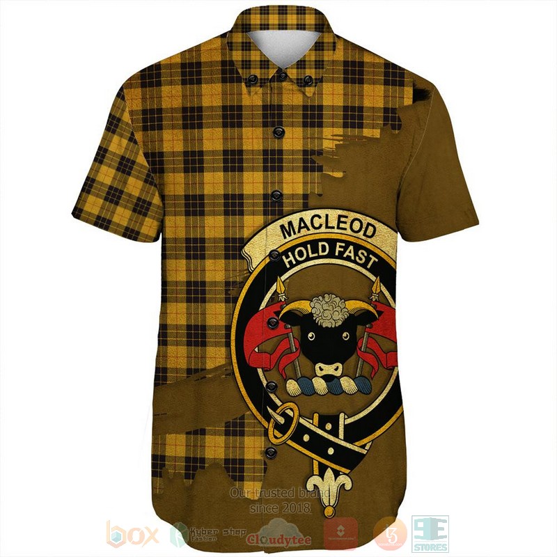 MacLeod of Lewis Modern Tartan Crest Custom Name Short Sleeve Hawaiian Shirt 1