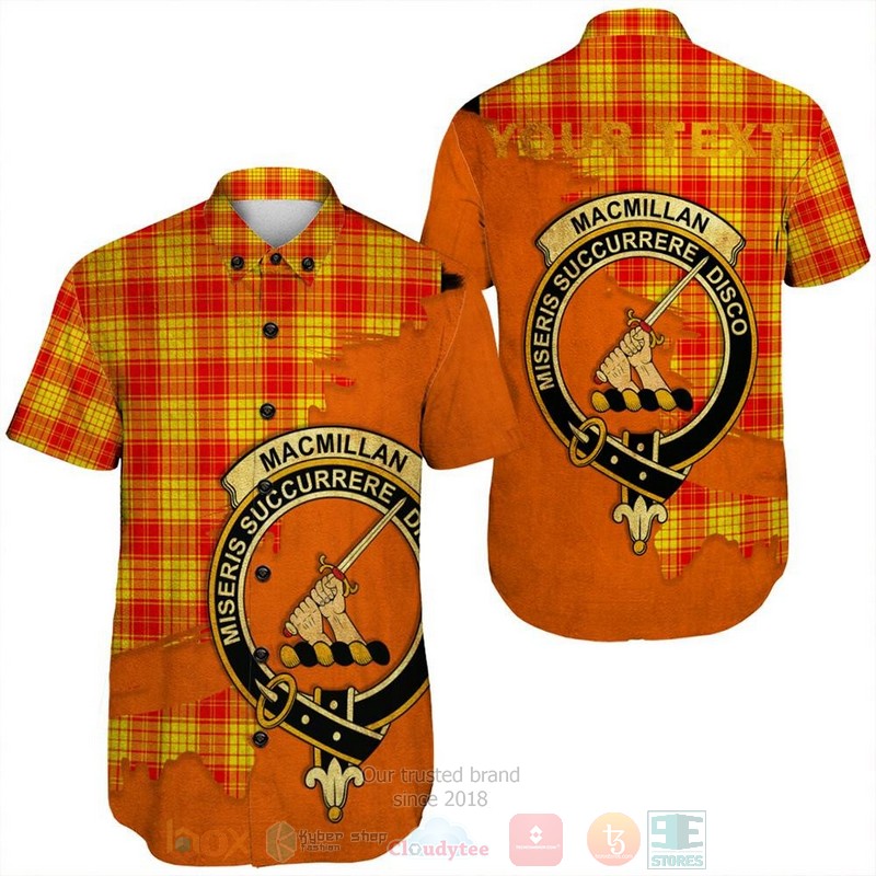 MacMillan Hunting Ancient Tartan Crest Custom Name Short Sleeve Hawaiian Shirt