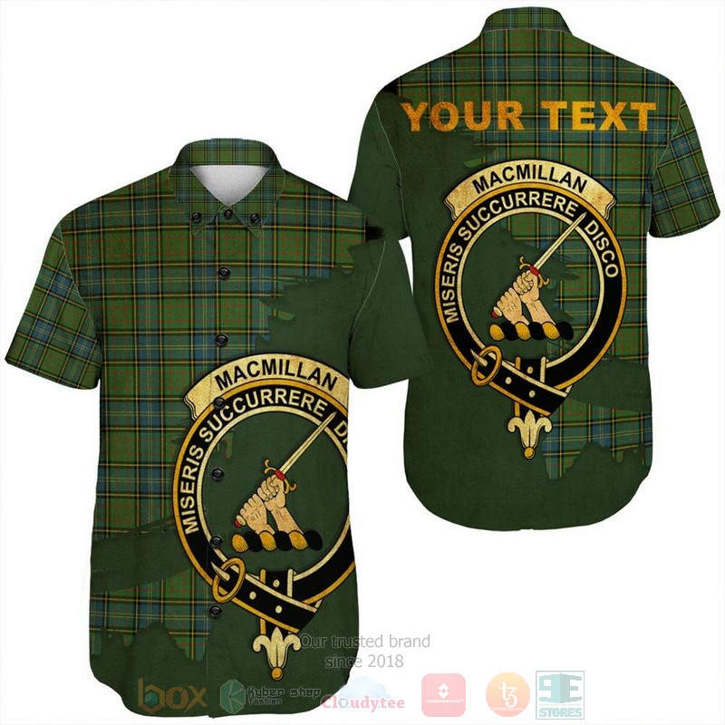 MacMillan Hunting Modern Tartan Crest Custom Name Short Sleeve Hawaiian Shirt