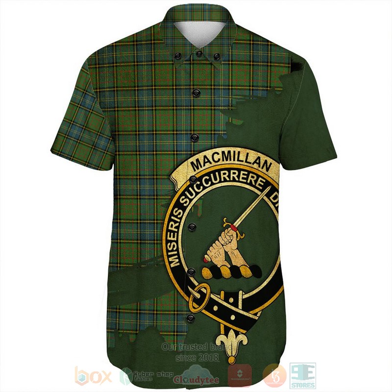 MacMillan Hunting Modern Tartan Crest Custom Name Short Sleeve Hawaiian Shirt 1