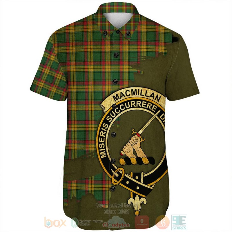 MacMillan Old Modern Tartan Crest Custom Name Short Sleeve Hawaiian Shirt 1
