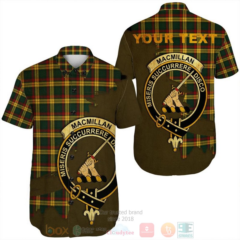 MacMillan Old Weathered Tartan Crest Custom Name Short Sleeve Hawaiian Shirt