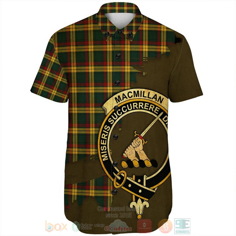 MacMillan Old Weathered Tartan Crest Custom Name Short Sleeve Hawaiian Shirt 1