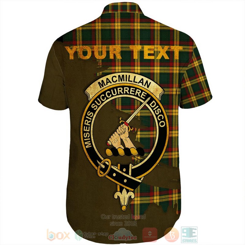 MacMillan Old Weathered Tartan Crest Custom Name Short Sleeve Hawaiian Shirt 1 2