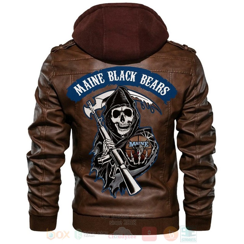 Maine Black Bears NCAA Basketball Sons of Anarchy Brown Motorcycle Leather Jacket