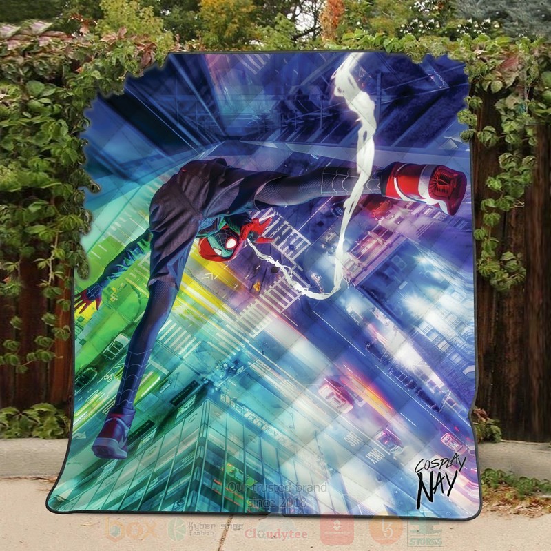 BEST Marvel Spider-Man Web Slinger Miles - Signed Quilted Fabric 4 Marvel Spider Man Web Slinger Miles Signed Quilt 1 2 3