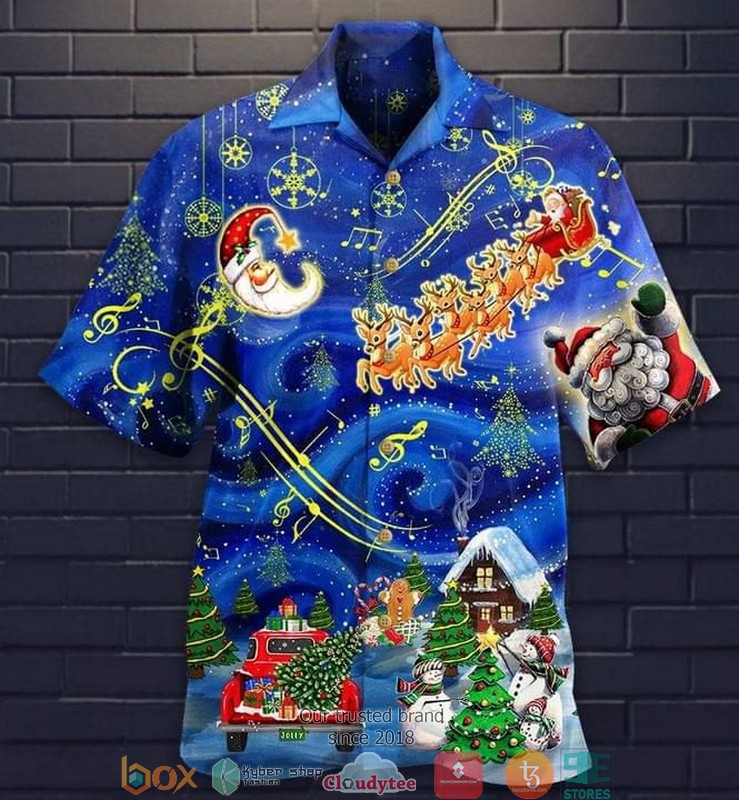 Merry Christmas Blue Short Sleeve Hawaiian Shirt 2 Merry Christmas Blue Short Sleeve Hawaiian Shirt