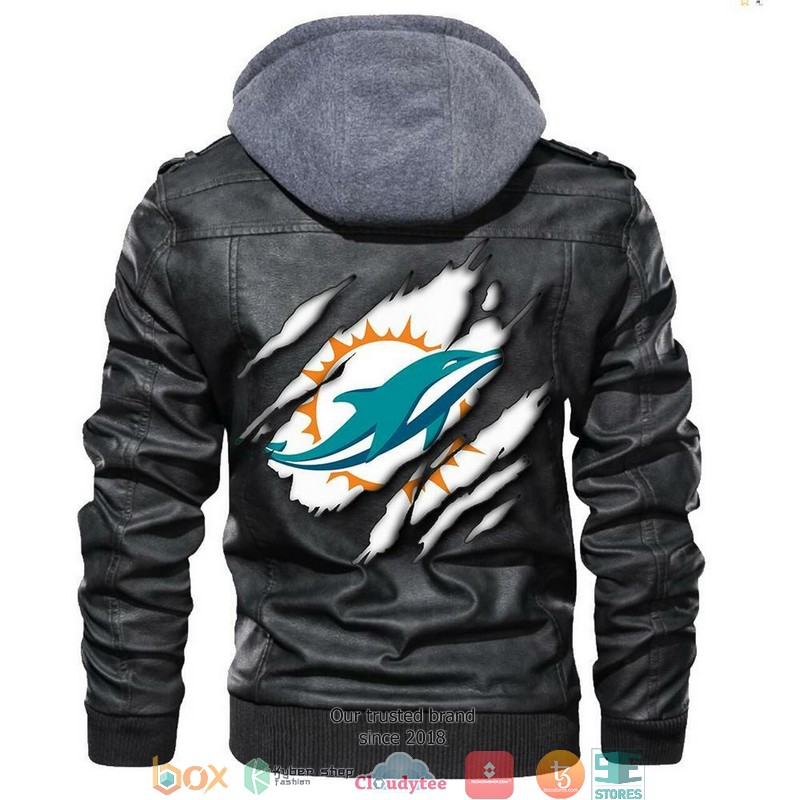 Miami Dolphins NFL Football Sons Of Anarchy Black Motorcycle Leather Jacket