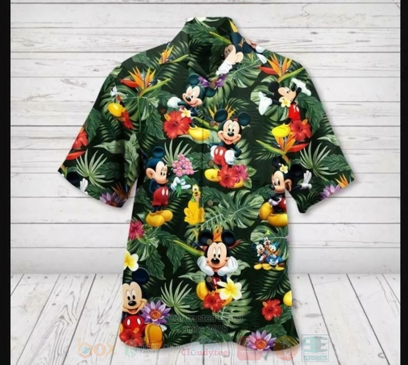 Mickey Leaf Green Short Sleeve Hawaiian Shirt