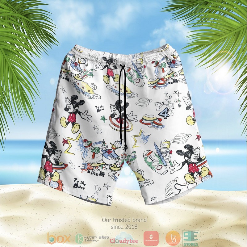 NEW Mickey Mouse Cartoon Printed Summer Hawaii Shirt, Shorts 2 Mickey Mouse Cartoon Printed Hawaiian Shirt Shorts 1