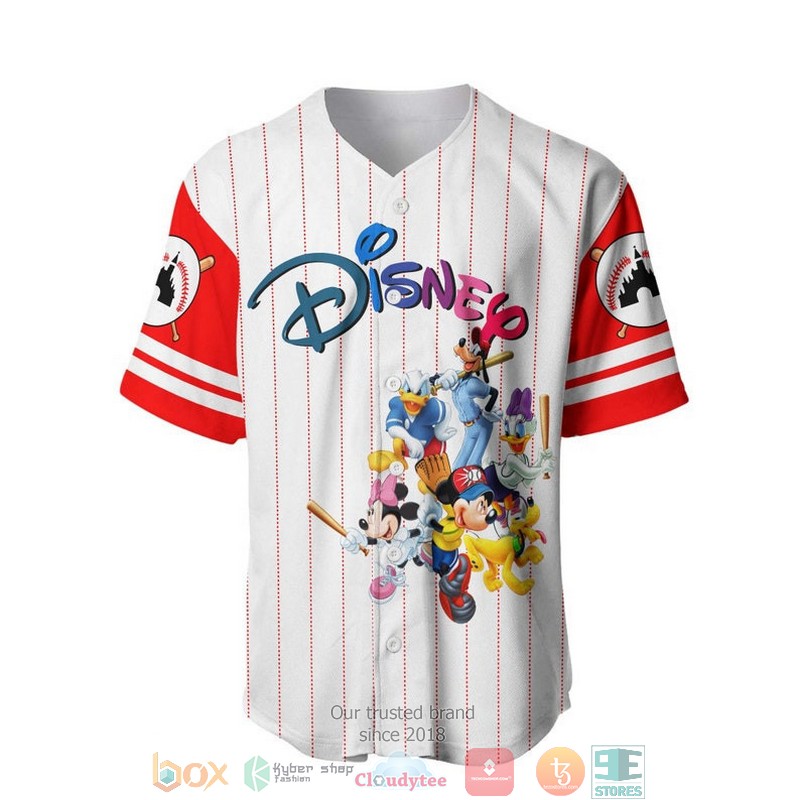 Mickey Mouse & Friends Disney Pinstripe White Baseball Jersey 2 Mickey Mouse Friends Disney Pinstripe White Baseball Jersey 1