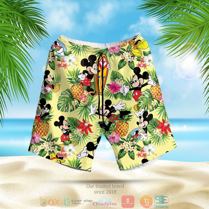 NEW Mickey Mouse pineapple light yellow Summer Hawaii Shirt, Shorts 2 Mickey Mouse pineapple light yellow Hawaiian Shirt Shorts 1