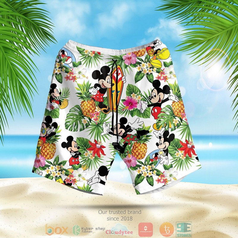 NEW Mickey Mouse pineapple white green Summer Hawaii Shirt, Shorts 2 Mickey Mouse pineapple white green Hawaiian Shirt Shorts 1