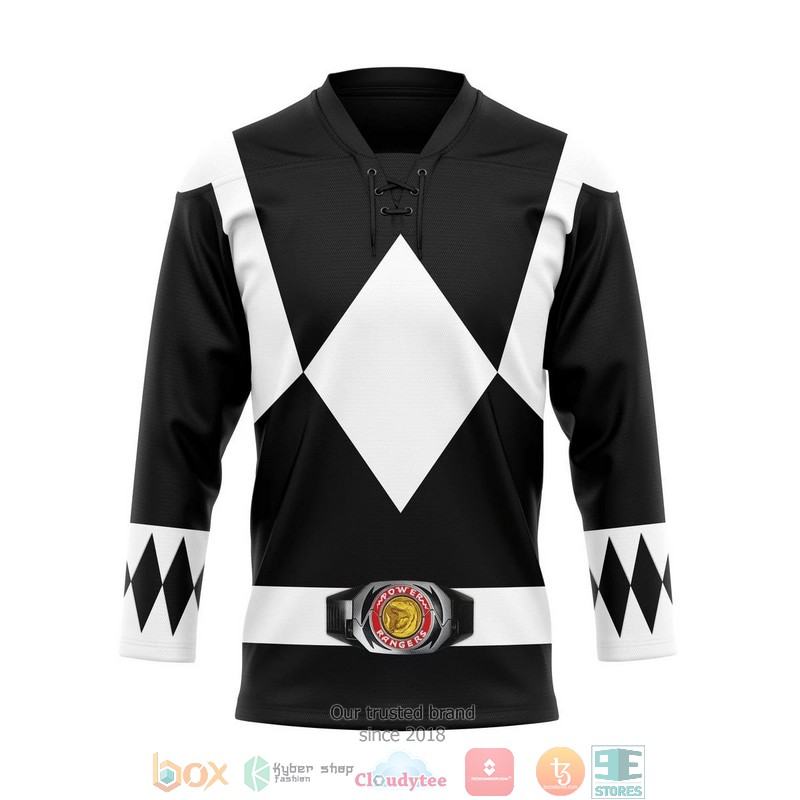 Mighty Morphin Black Power Rangers Hockey Jersey Shirt 7 Mighty Morphin Black Power Rangers Hockey Jersey Shirt