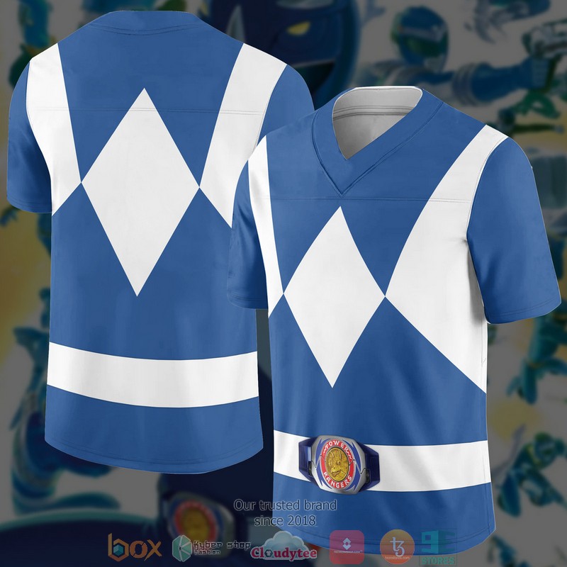 NEW Mighty Morphin Blue Power Rangers Costume Football jersey shirt 3 Mighty Morphin Blue Power Rangers Costume Football Jersey 1 2