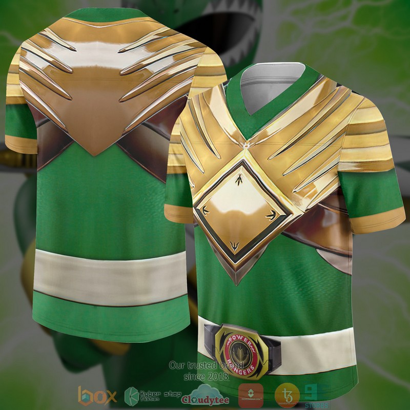 NEW Mighty Morphin Green Power Rangers Costume Football jersey shirt 3 Mighty Morphin Green Power Rangers Costume Football Jersey 1 2