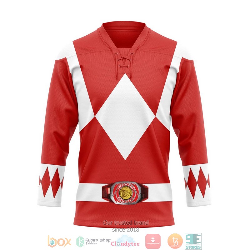 Mighty Morphin Red Power Rangers Hockey Jersey Shirt 1 Mighty Morphin Red Power Rangers Hockey Jersey Shirt