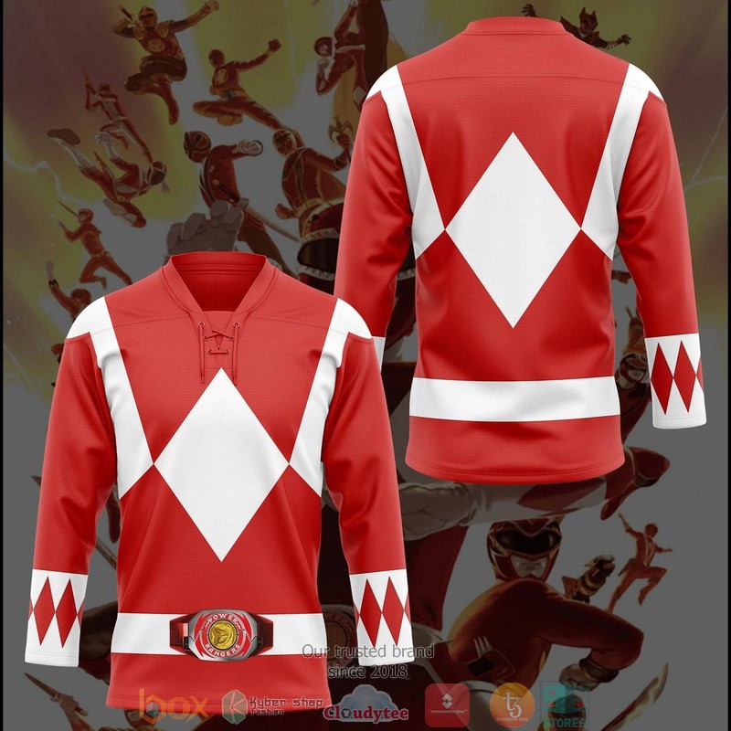 Mighty Morphin Red Power Rangers Hockey Jersey Shirt 3 Mighty Morphin Red Power Rangers Hockey Jersey Shirt 1 2