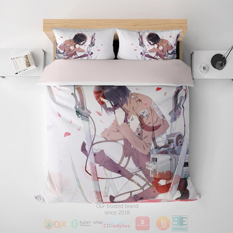 HOT Mikasa Ackerman Floral Soft Light Embossed Attack On Titan Bedroom Bedding Set 1 Mikasa Ackerman Floral Soft Light Embossed Attack On Titan Bedding Set