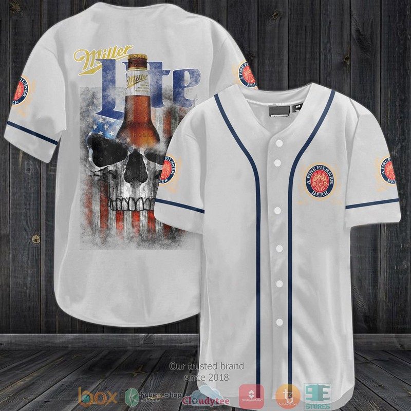 Miller Lite US Flag Skull Baseball Jersey