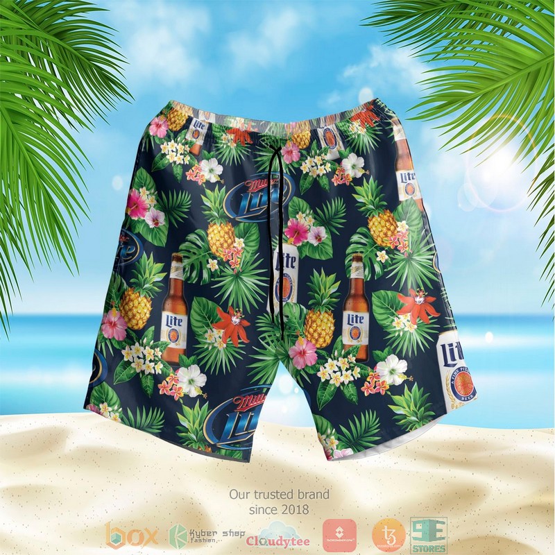 NEW Miller Lite pineapple blue green Summer Hawaii Shirt, Shorts 2 Miller Lite pineapple blue green Hawaiian Shirt Shorts 1