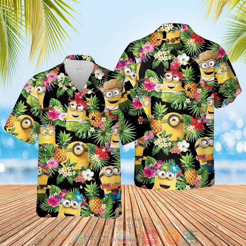 NEW Minions pineapple black green Summer Hawaii Shirt, Shorts 2 Minions pineapple black green Hawaiian Shirt Shorts 1