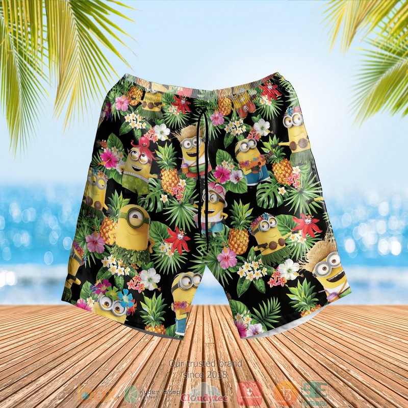 NEW Minions pineapple black green Summer Hawaii Shirt, Shorts 3 Minions pineapple black green Hawaiian Shirt Shorts 1 2