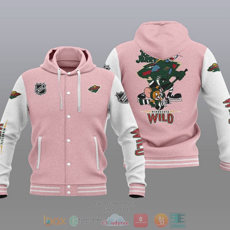 NEW Minnesota Wild NHL Tom And Jerry Hoodie Baseball Jacket 4 Minnesota Wild NHL Tom And Jerry Baseball Hoodie Jacket 1 2 3